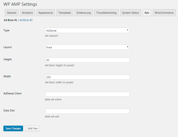 WP AMP Settings (ads)