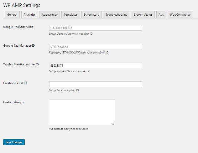WP AMP Settings (analytics)