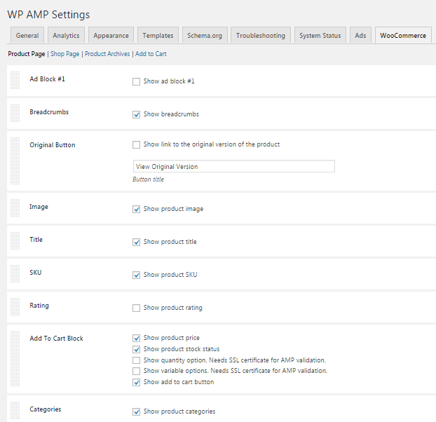 WP AMP Settings (woocommerce)